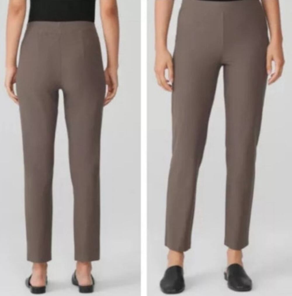 Eileen Fisher Stretch Crepe Pull On Ankle Pants Women Medium Brown Gray Workwear